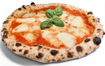 pizza margherita, garnie de mozzarella, huile d'omive et basilic frais - cuite au feu de bois -Pizzeria Amarena à Seraing